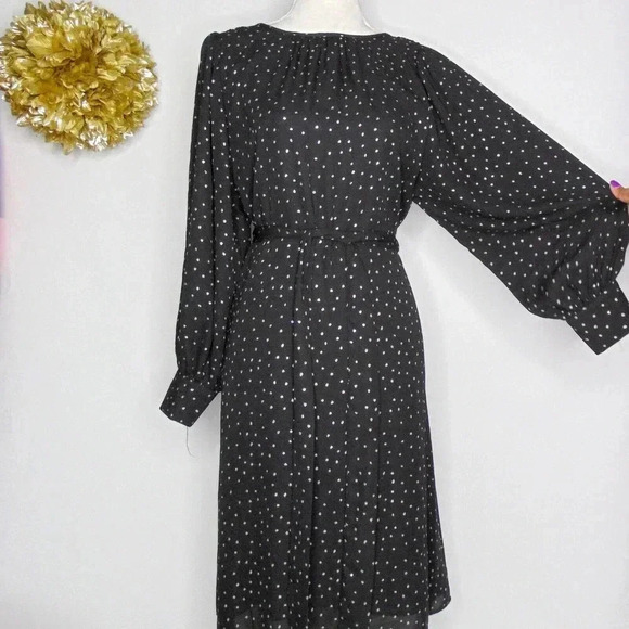 See U Soon Womens A Line Dress Black White Polka Dot Backless Midi Long Sleeve S - Picture 1 of 5